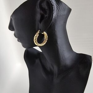 Sterling Silver Gold Tone Textured Hoop Earrings
